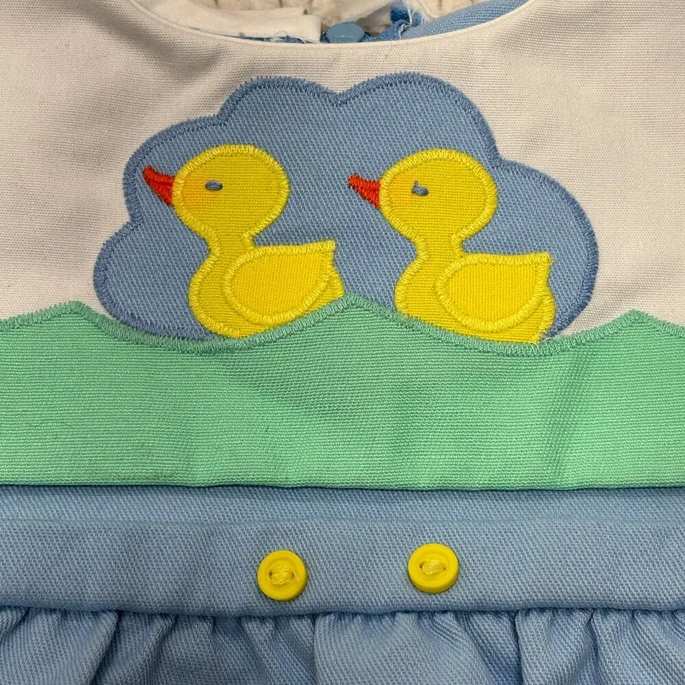 Vintage Robert Jackson Bubble Romper Baby 3 Mos USA Made Embroidered Duckling